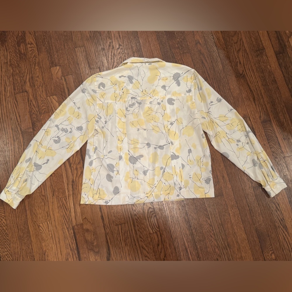 Dior Vintage Classic Feminine Button Up Yellow and Gray Patterned Blouse Size 6 - Picture 6 of 7